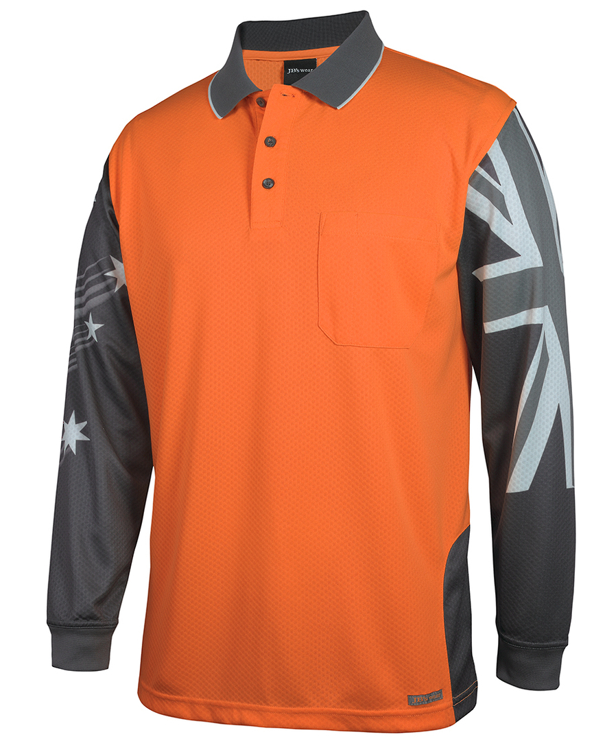 6HSCL JBs HV L/S SOUTHERN CROSS POLO,Long Sleeve Hi Vis Tees - Look cool wearing the Southern Cross on any work site either side image 2